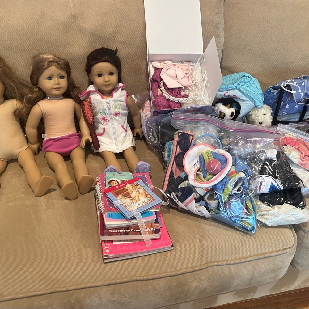 American Girl Dolls with Accessories - Brown, Pink, White